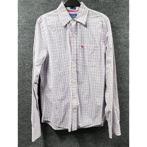 Abercrombie & Fitch Muscle Mens Shirt Large Pink Plaid Gingham Logo Cotton VTG - Picture 8 of 16